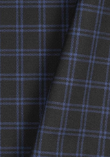 Textured wool in black tartan style with royal blue checks