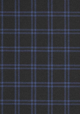 Textured wool in black tartan style with royal blue checks
