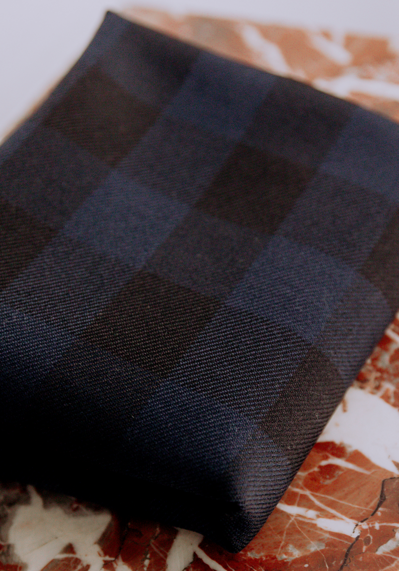 Navy and Black Tartan Wool Fabric - by 10 cm