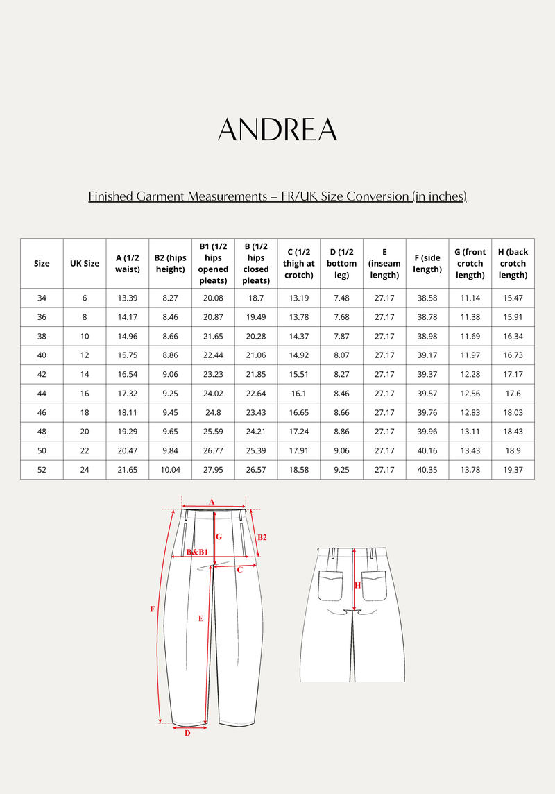 Andrea Trousers Sewing Pattern - Paper Pattern