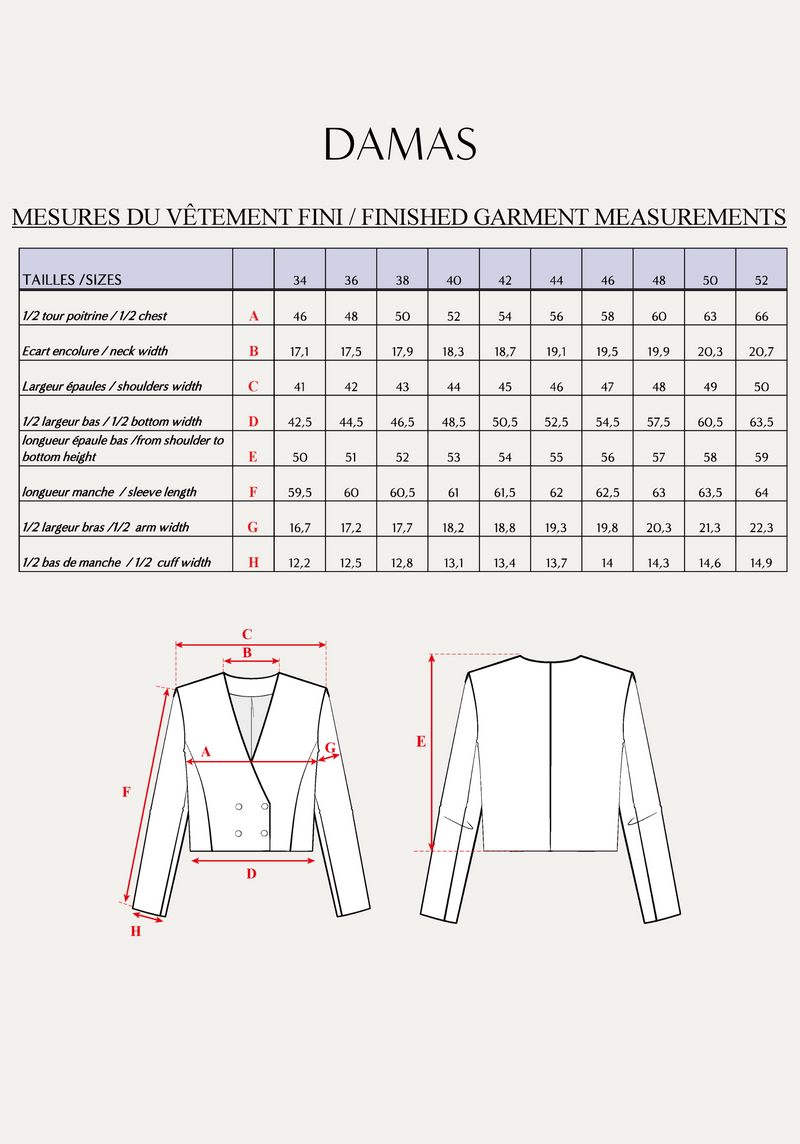 Damas Jacket Sewing Pattern - Paper Pattern