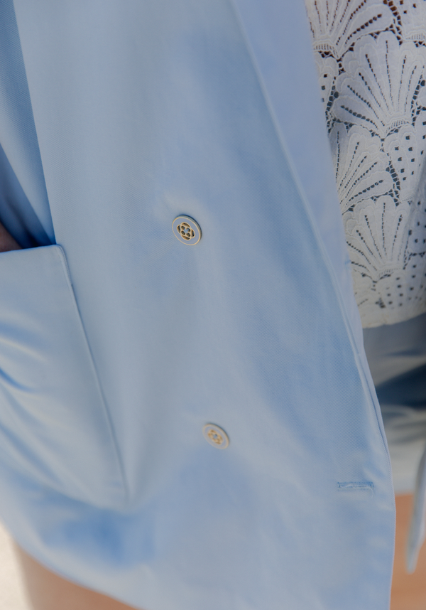 Bleu Smoky Gabardine Fabric - by 10 cm