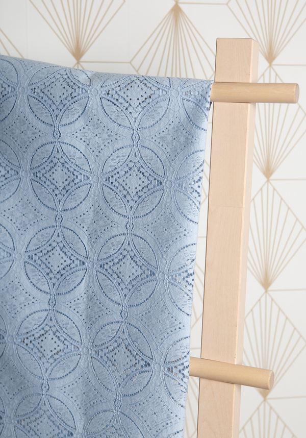 Bleu Smoky Lace Fabric - by 10 cm