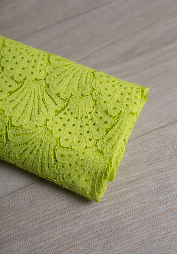 Jaune Sulfure Coquillage Lace Fabric - by 10 cm