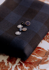 Navy and Black Tartan Wool Fabric - by 10 cm