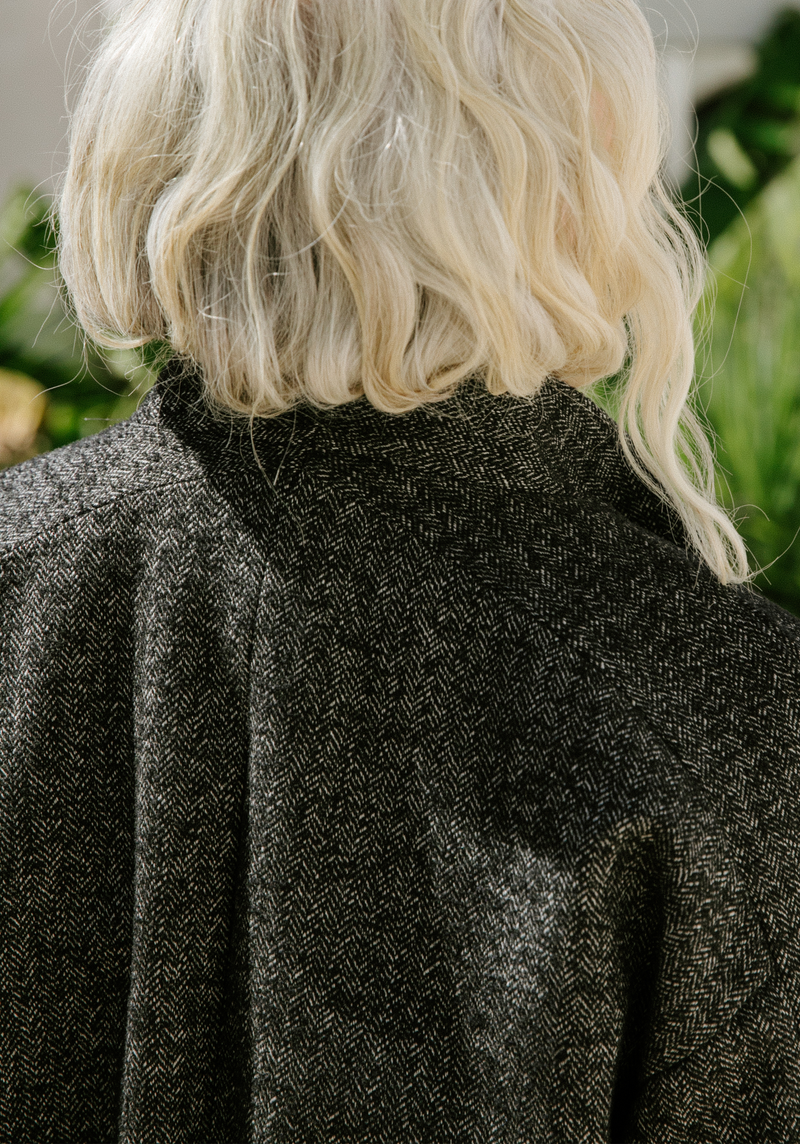Wool Herringbone Tweed Fabric - Black