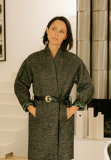 Wool Herringbone Tweed Fabric - Black