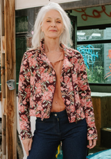 Deep Roses Jacquard Fabric - by 10 cm