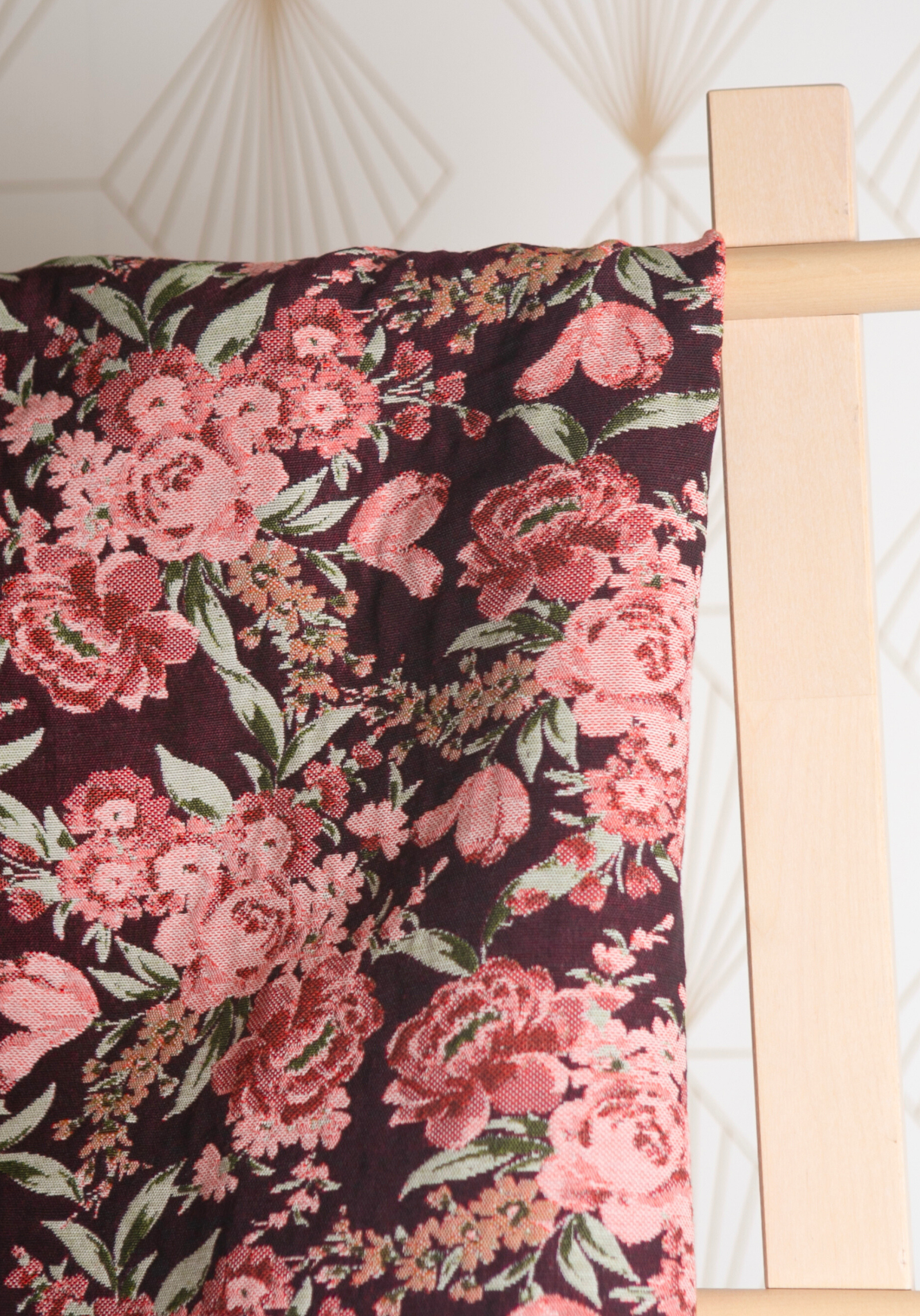 3334 Cotton Jacquard Floral Printed Ikat Patchwork Waist Designer Deep Roses Jacquard Fabric - by 10 cm – Maison Fauve UK main image 2