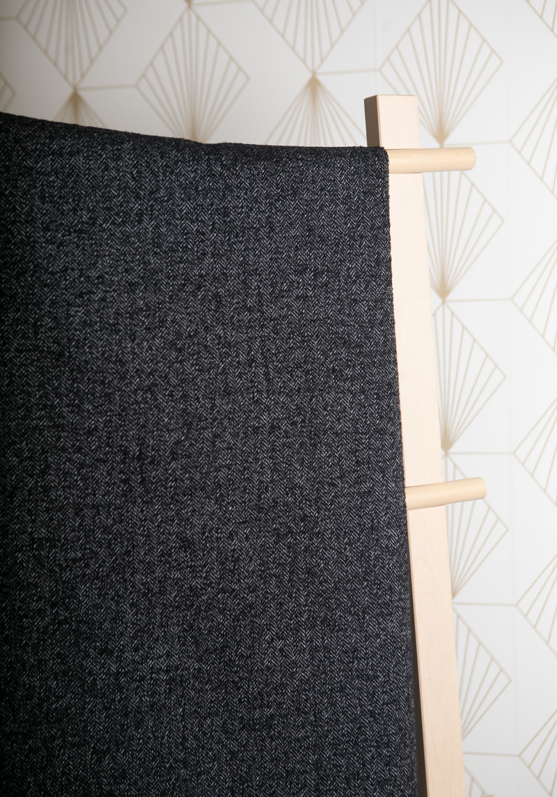 Wool Herringbone Tweed Fabric - Black