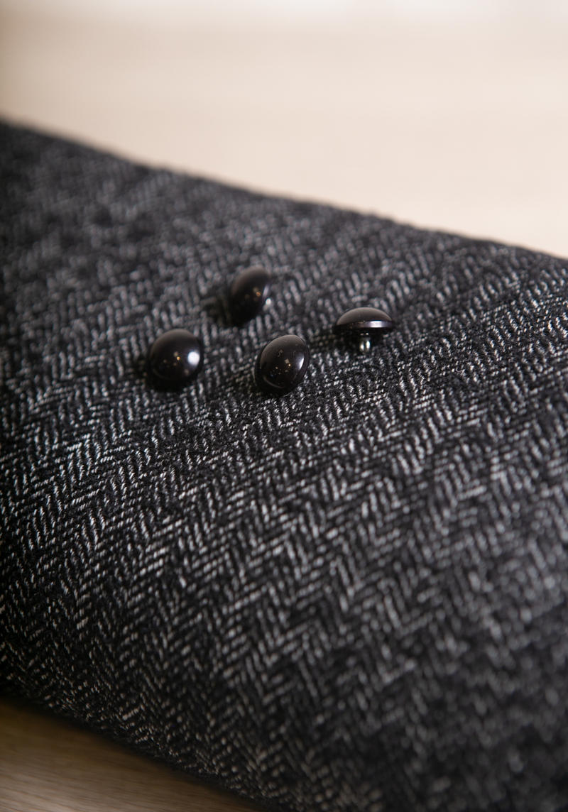 Wool Herringbone Tweed Fabric - Black