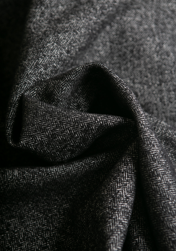 Wool Herringbone Tweed Fabric - Black