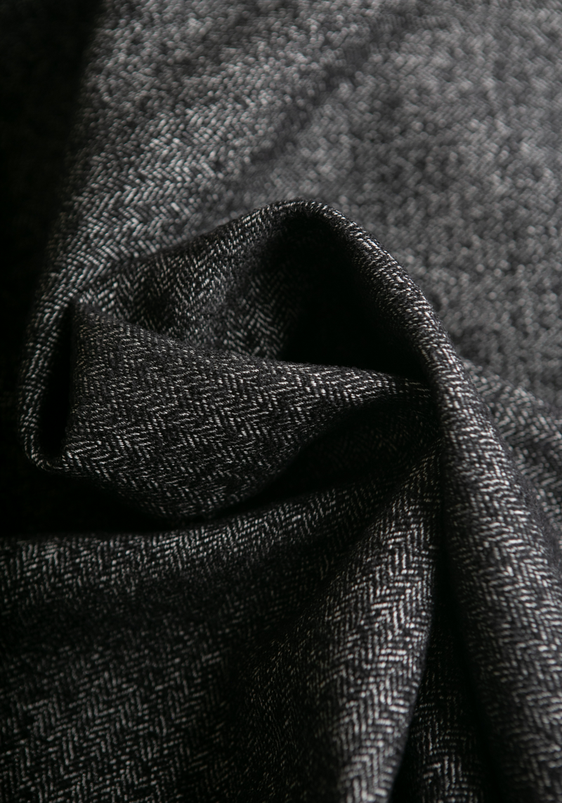 Wool Herringbone Tweed Fabric - Black