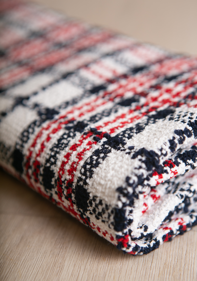 Tartan Bouclé Tweed Fabric - Wool & Cotton -by 10 cm