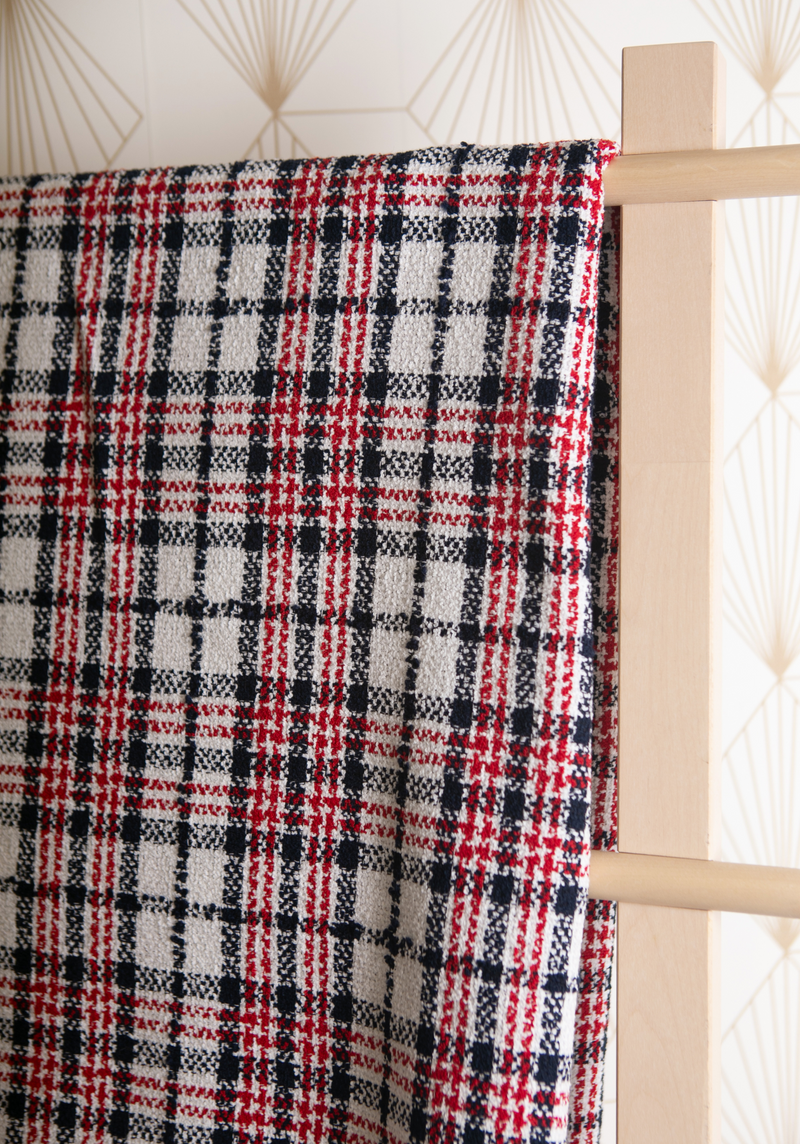 Tartan Bouclé Tweed Fabric - Wool & Cotton -by 10 cm