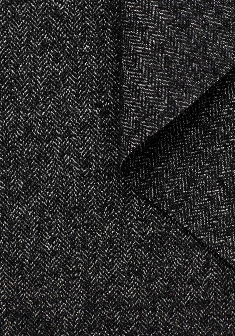 Wool Herringbone Tweed Fabric - Black