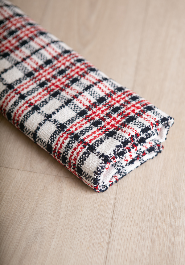 Tartan Bouclé Tweed Fabric - Wool & Cotton -by 10 cm