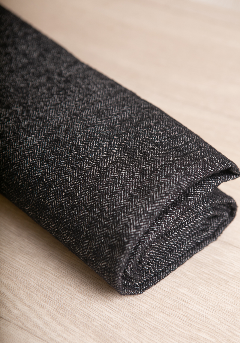 Wool Herringbone Tweed Fabric - Black