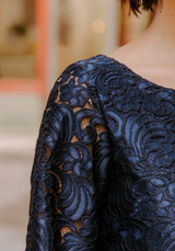 Bleu Nuit Acanthe Lace fabric - by 10 cm