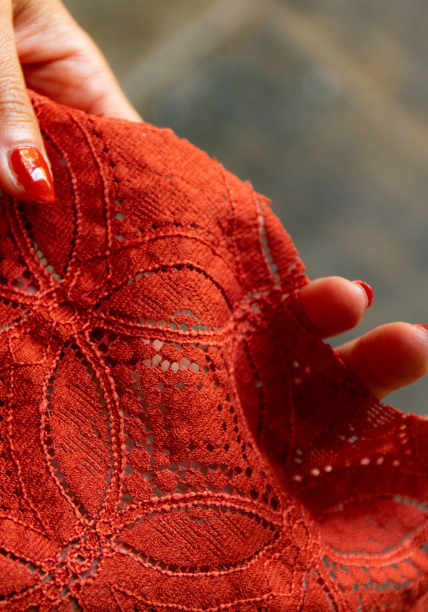Orange Cinnamon Lace Fabric - by 10 cm