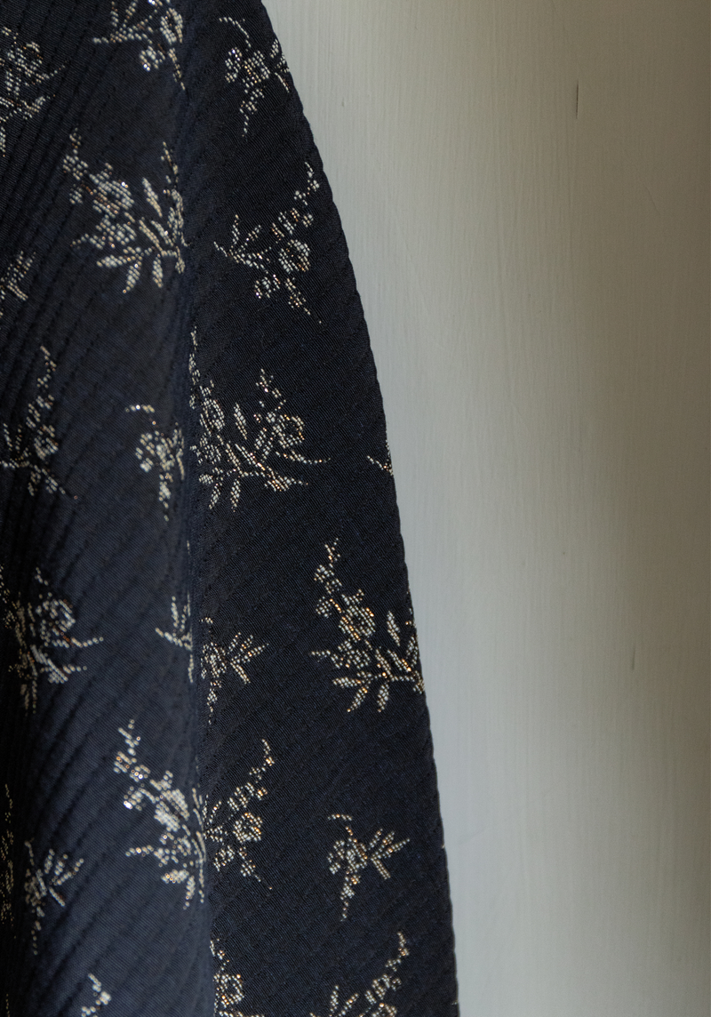 Jacquard Botanica Encre / Navy Fabric - by 10 cm